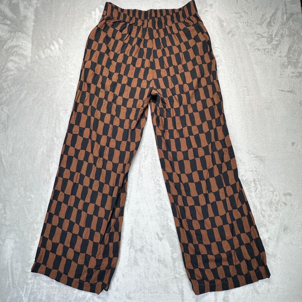 Old Navy Pants Womens Medium Black Brown Checkerboard High Rise Elastic Waist - Picture 8 of 8